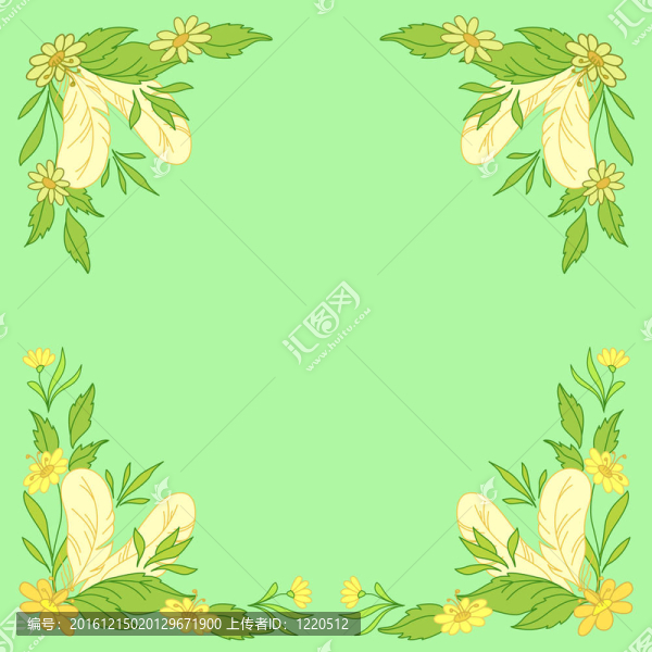 葉子；綠色的花朵和羽毛