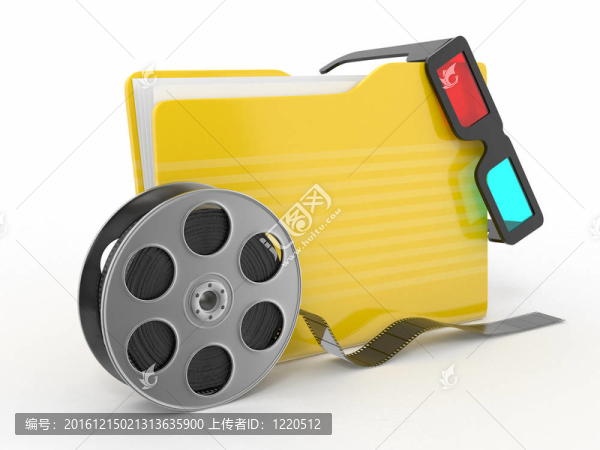 多媒體文件夾。電影膠片和3D眼鏡