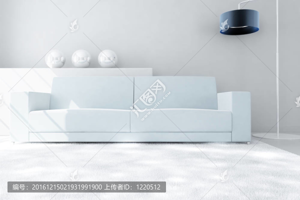 在光的豪華室內(nèi)現(xiàn)代白色的沙發(fā)和地毯