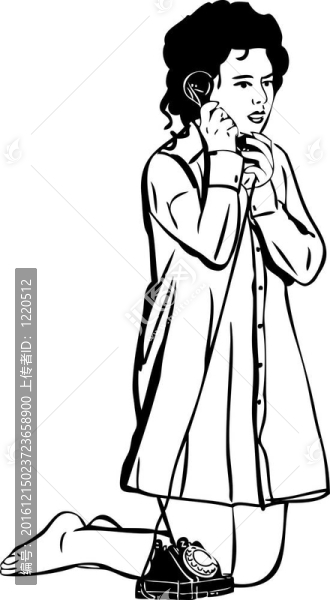 素描一個(gè)赤腳的女孩通過(guò)電話會(huì)談