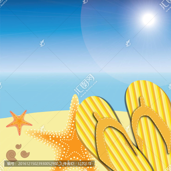 在夏天的海灘自然背景涼鞋和海星