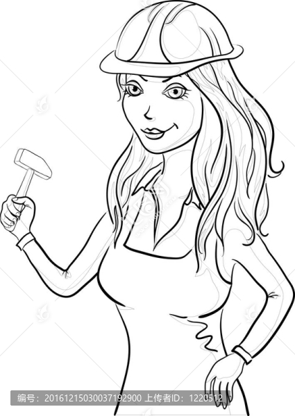 女工人用錘子；輪廓