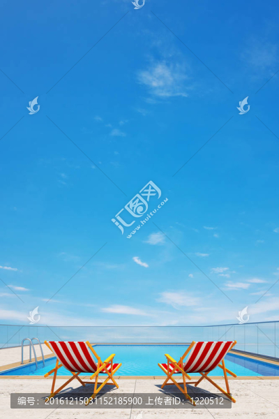 2沙灘椅3D游泳池
