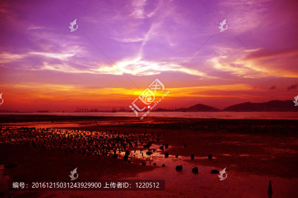 香港沿海邊美麗的日落