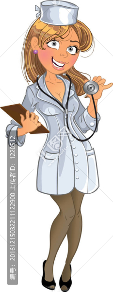 在白色的制服與聽聲器醫(yī)療的女孩