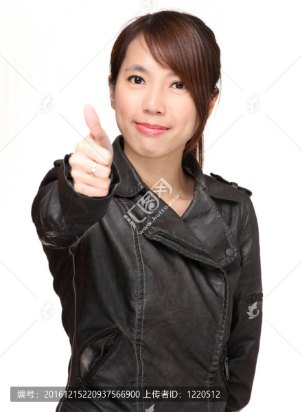 亞洲女子拇指在白色背景
