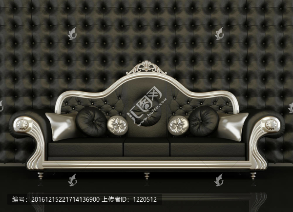 黑色背景上銀色邊框的經(jīng)典真皮沙發(fā)