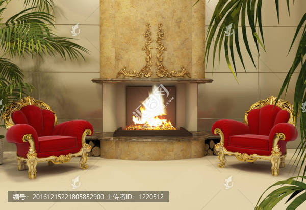 巴洛克風格的扶手椅和皇家室內壁爐