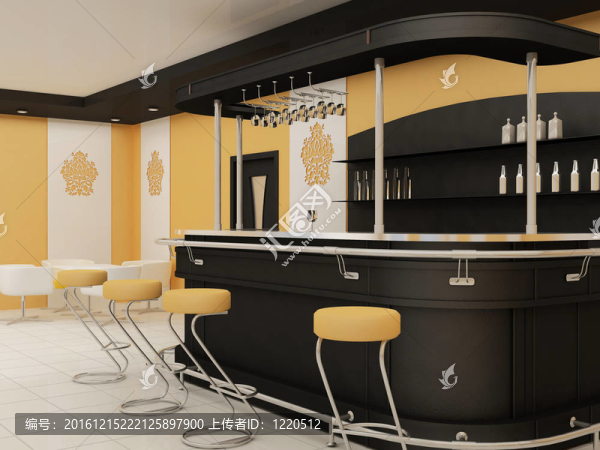 餐廳內(nèi)部酒吧椅透視