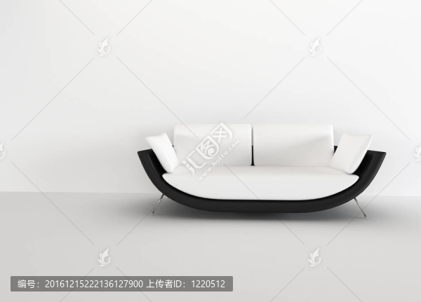 現(xiàn)代沙發(fā)在一個明亮的空客廳-渲染。極小