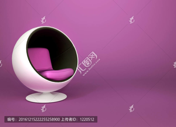 圓形簡約靠背椅上紫色背景。波普藝術(shù)。裝飾藝術(shù)