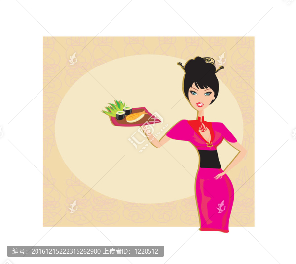 美麗的亞洲女孩享受壽司