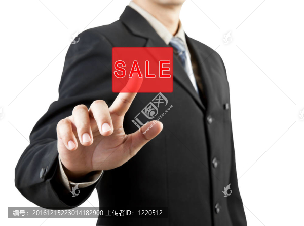 商人手推銷售按鈕