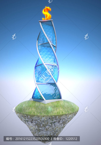 天空上空的小島上的銀行大樓。