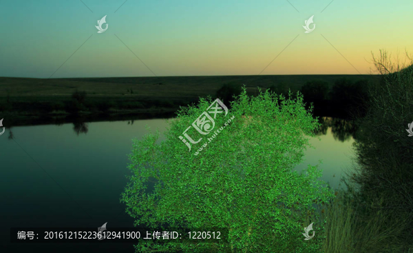 湖泊在草原上的日落景觀