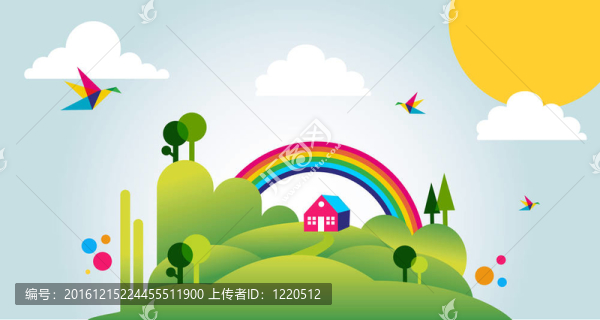快樂春天景觀插畫背景