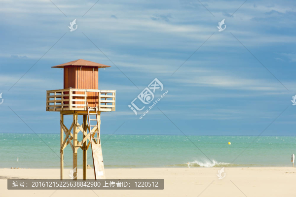 在納博訥海灘上的沙灘救生艙；朗格多克地區(qū)；法國