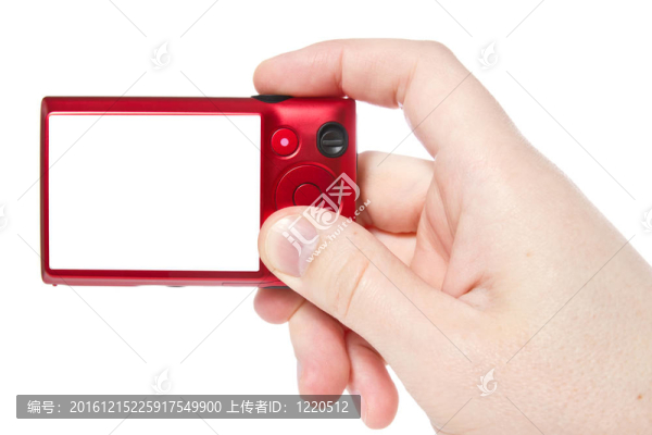 手持紅色數(shù)碼相機