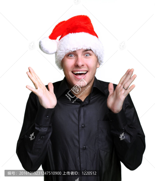 穿黑西裝戴紅帽子的男人