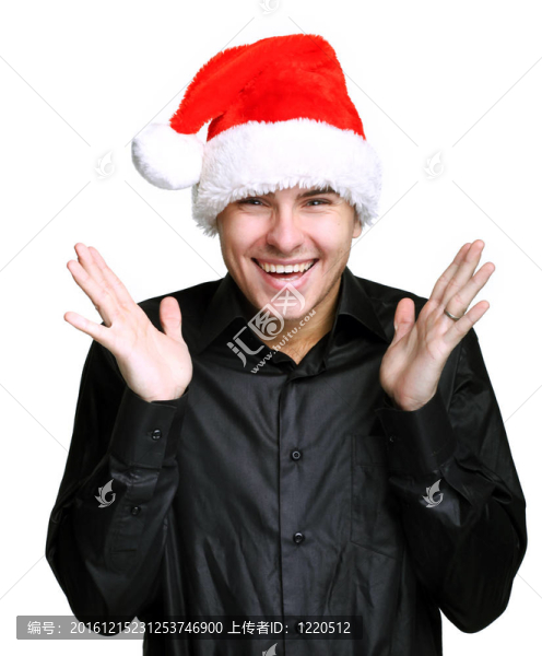穿黑西裝戴紅帽子的男人