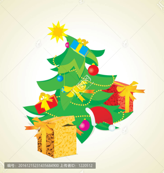 舊貨圣誕樹(shù)與禮品盒插圖