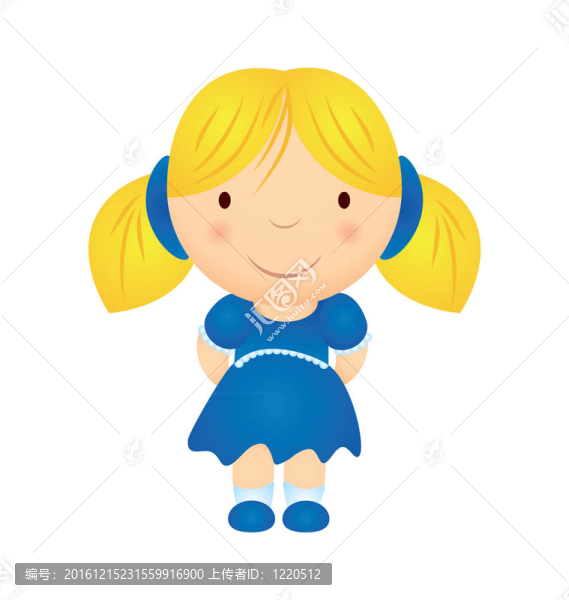 卡通女孩穿著藍(lán)色禮服孤立在白色背景