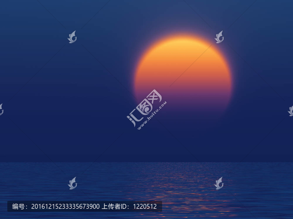 日落與黃色的大太陽反映在海洋的水