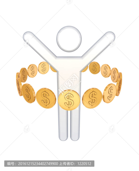 金色的硬幣，3D小的人。