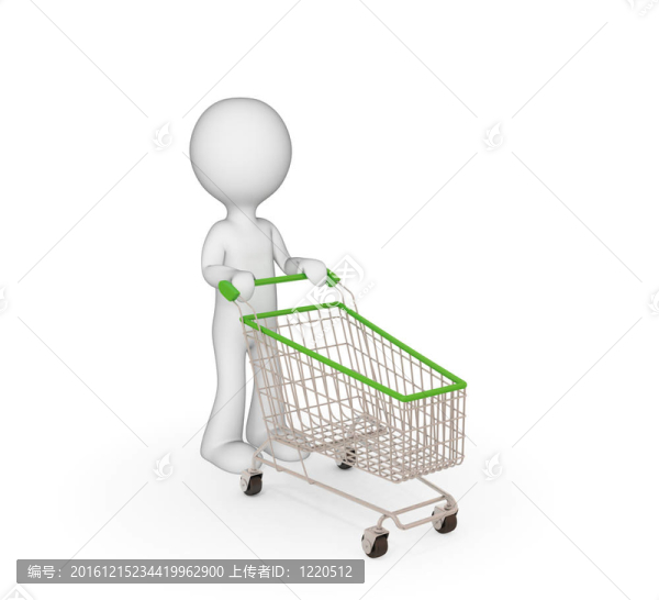 3D小人物帶購(gòu)物車(chē)。