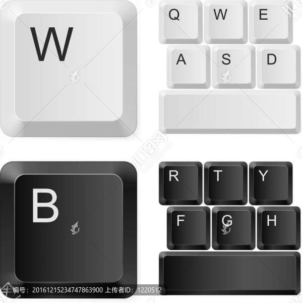 White和黑色電腦鑰匙。