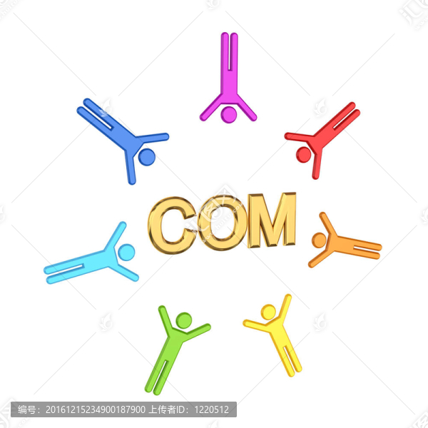 多彩三維小人物圍繞金詞COM。