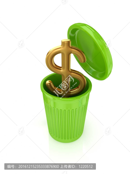 一個綠色回收站的金色美元標志。