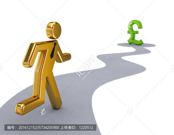 3D小人物運(yùn)行到英鎊標(biāo)志。