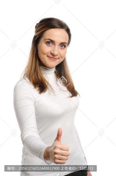年輕漂亮的女人豎起大拇指