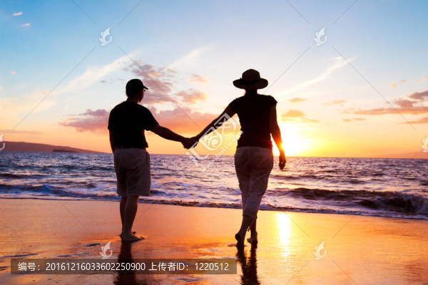 高級夫婦享受海灘日落