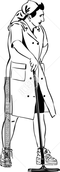 一個帶拖把清潔器的女人的素描