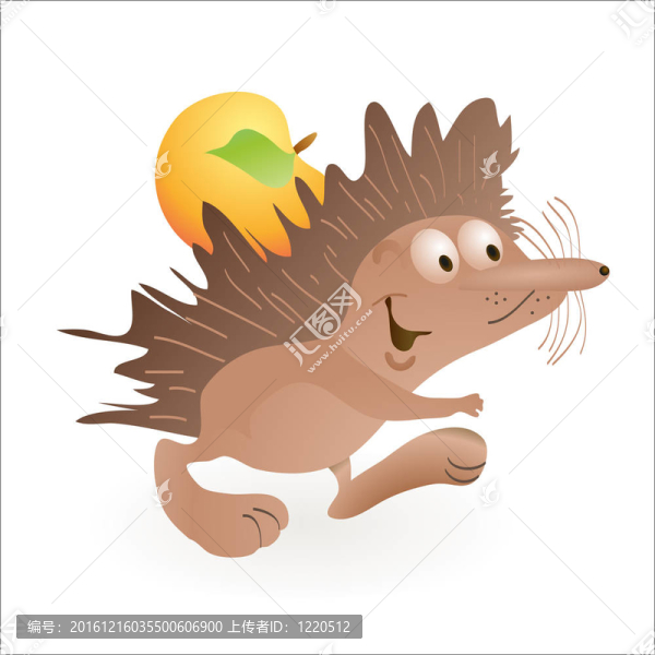 滑稽的刺猬攜帶一個蘋果
