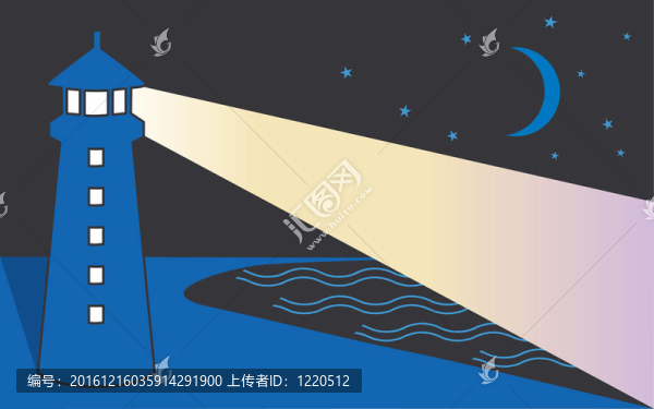 海邊燈塔；夜晚