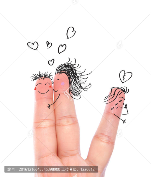 在人的手指上畫出破碎的心概念（一個女人的吻）