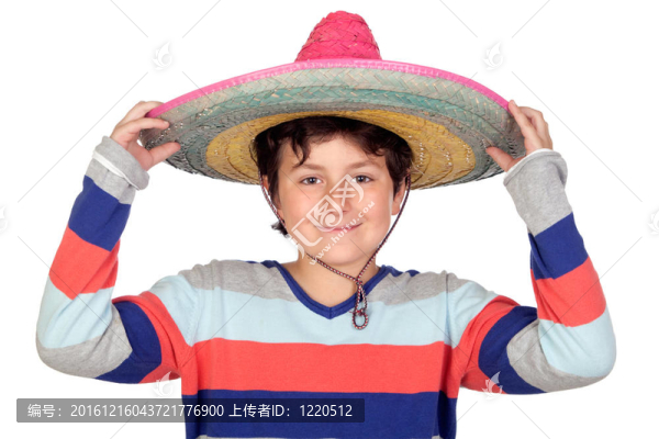 可愛的男孩與墨西哥帽子