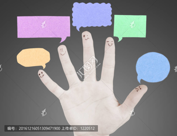 手指的表情符號和語音社交聊天不快樂集團