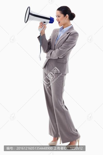 一個商人在通過擴音器的肖像