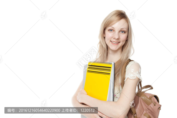 年輕微笑的女學(xué)生。美女畫像。