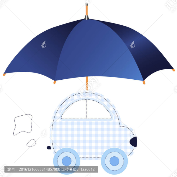 傘下的藍(lán)色汽車（保護(hù)或保險(xiǎn)的概念）