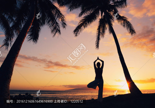 一個(gè)美麗的瑜伽女子在森塞特剪影