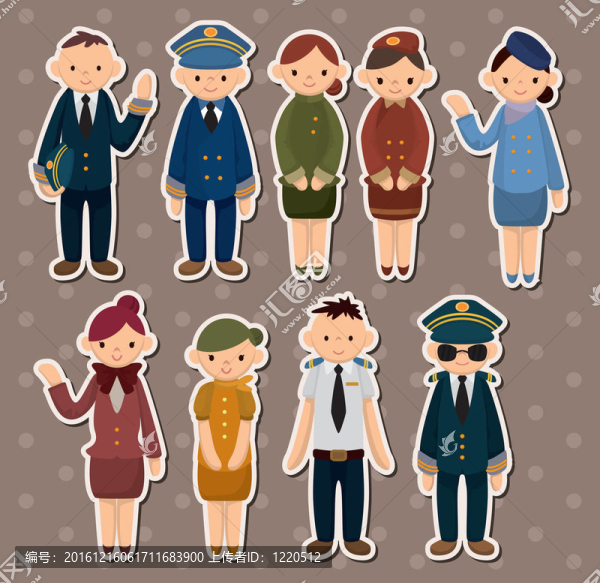 卡通空姐/飛行員貼紙