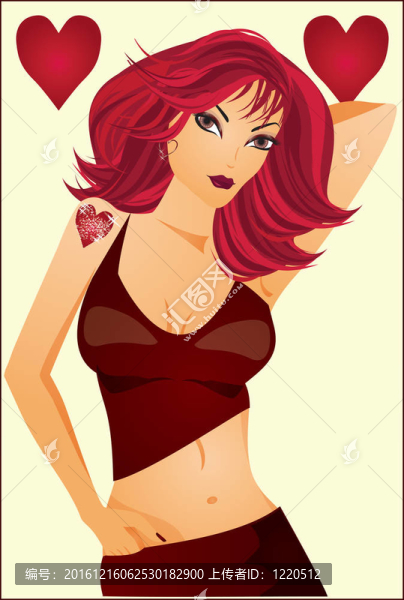 撲克紅心女孩卡。