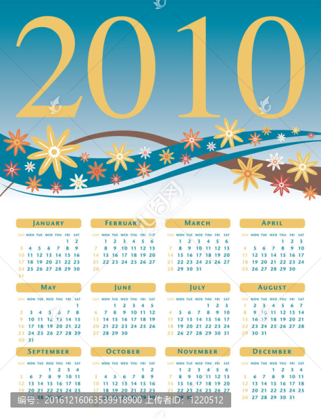 彩色花卉日歷2010。