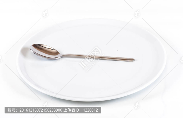 白色背景上匙和盤子的特寫