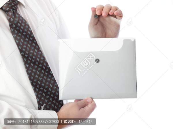 商人與文件夾；孤立的白色